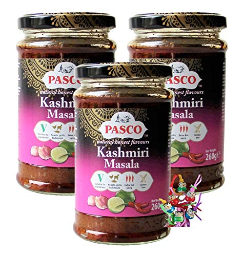 yoaxia ® - 3er Pack - [ 3x 260g ] PASCO Kashmiri Masala / Extra Hot & Spicy Currypaste + ein kleines Glückspüppchen - Holzpüppchen von yoaxia Marke