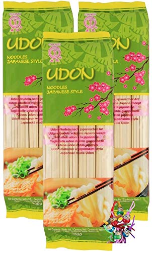 3er Pack - CHUNSI [ 3x 300g ] Weizennudeln Udon Nudeln japanischer Stil + ein kleiner Glücksanhänger gratis von yoaxia Marke