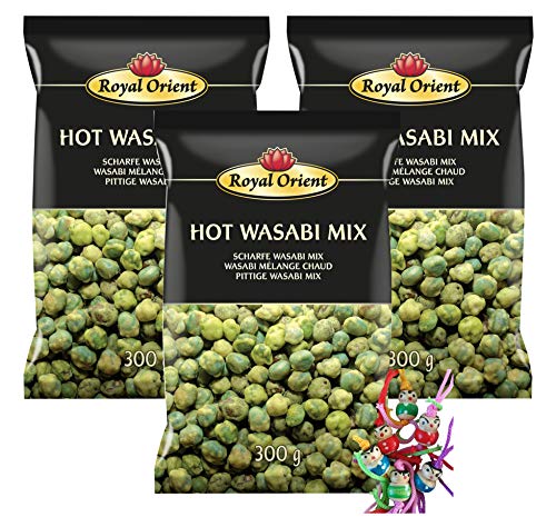 yoaxia ® - 3er Pack - [ 3x 300g ] Royal Orient HOT WASABI MIX Scharfe Erbsen- Erdnuss Snack + ein kleiner Glücksanhänger gratis von yoaxia Marke