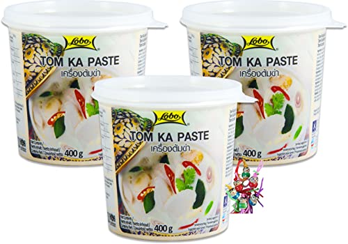 yoaxia ® - 3er Pack - [ 3x 400g ] LOBO Tom Ka Würzpaste Thai Style / Tom Kha Paste + ein kleines Glückspüppchen - Holzpüppchen von yoaxia Marke