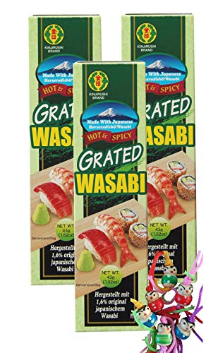 3er Pack - KINJIRUSHI Wasabi [ 3x 43g ] | Meerrettich Paste HOT + SCHARF aus Japan + ein kleiner Glücksanhänger gratis von yoaxia Marke