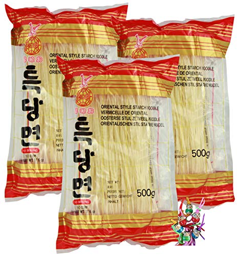 yoaxia ® - 3er Pack - [ 3x 500g ] EAGLOBE Süßkartoffel-Tapioka-Nudeln / Stärke Nudeln "Oriental Style" + ein kleiner Glücksanhänger gratis von yoaxia Marke