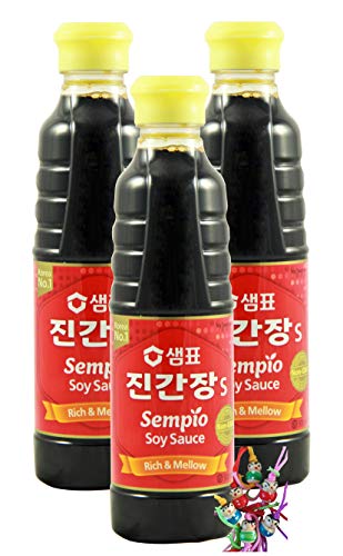 yoaxia ® - 3er Pack - [ 3x 500ml ] SEMPIO JIN S Sojasauce/Koreanische Sojasoße/Soy Sauce/ohne Einsatz genetischer Modifikationstechniken + ein kleiner Glücksanhänger gratis von yoaxia Marke
