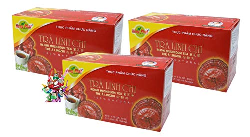 yoaxia ® - 3er Pack - [ 3x 50g ] HUNG PHAT Reishi Pilz Tee mit Artischocke / Trà Linh Chi / Lingzhi + ein kleines Glückspüppchen - Holzpüppchen von yoaxia Marke