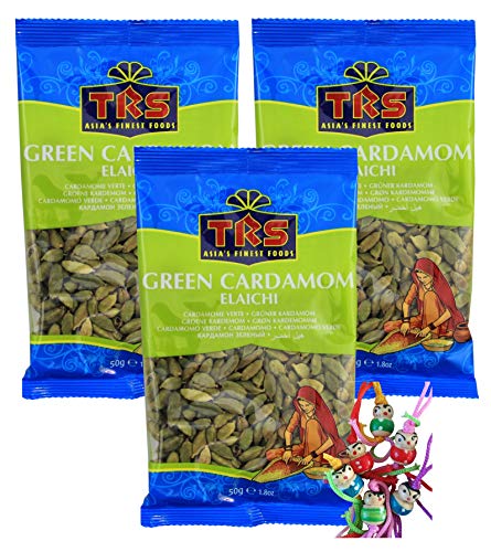 yoaxia ® - 3er Pack - [ 3x 50g ] TRS Grüner Kardamom / Green Cardamom / Elaichi + ein kleines Glückspüppchen - Holzpüppchen von yoaxia Marke