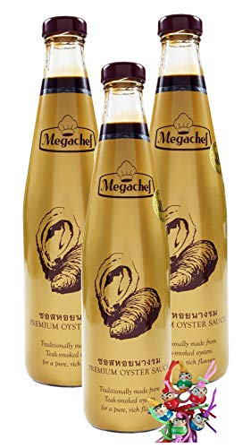 3er Pack - [ 3x 600g ] Megachef PREMIUM OYSTER SAUCE [ glutenfrei ] - Austernsauce - 45% Auster + ein kleiner Glücksanhänger gratis von yoaxia Marke