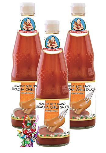 yoaxia ® - 3er Pack - [ 3x 800g / 700ml ] HEALTHY BOY Sriracha scharfe Chilisauce / Sriracha Hot Chilli Sauce + ein kleines Glückspüppchen - Holzpüppchen von yoaxia Marke