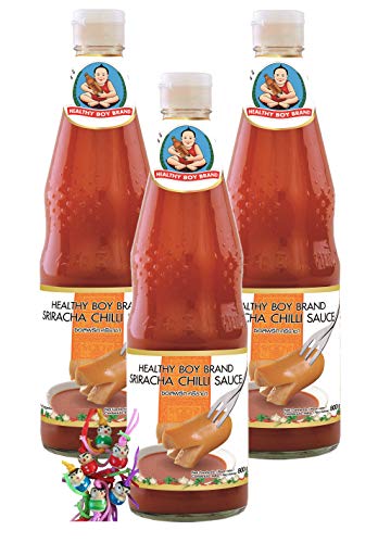 3er Pack - [ 3x 800g / 700ml ] HEALTHY BOY Sriracha scharfe Chilisauce/Sriracha Hot Chilli Sauce + ein kleines Glückspüppchen - Holzpüppchen von yoaxia Marke