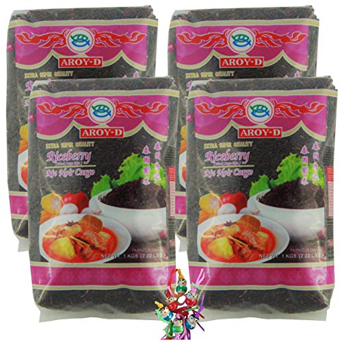 yoaxia ® - 4er Pack - [ 4x 1kg ] AROY-D RICEBERRY/Schwarzer Reis (Cargo) / Thai Black Cargo Rice/Extra Super Quality + ein kleiner Glücksanhänger gratis von yoaxia Marke