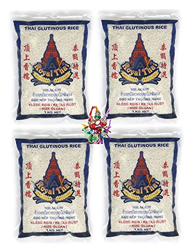 yoaxia ® - 4er-Pack - [ 4x 1kg ] Klebreis / Klebe Reis / Klebereis / Glutinous Rice THAILAND + ein kleiner Glücksanhänger gratis von yoaxia Marke