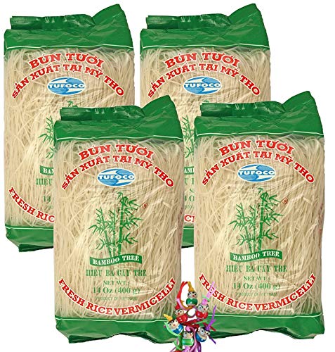 yoaxia ® - 4er Pack - [ 4x 400g ] BAMBOO TREE Vietnam Reisnudeln/Bun Tuoi/Rice Noodle Vermicelli + ein kleiner Glücksanhänger gratis von yoaxia Marke