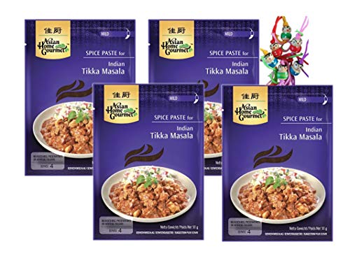 yoaxia ® - 4er Pack - [ 4x 50g ] ASIAN HOME GOURMET Würzpaste für Indisches Tikka Masala + ein kleines Glückspüppchen - Holzpüppchen von yoaxia Marke