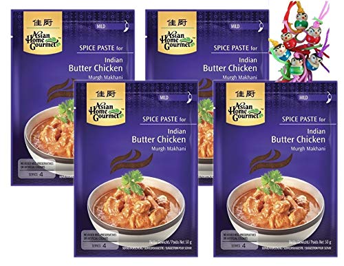 yoaxia ® - 4er Pack - [ 4x 50g ] ASIAN HOME GOURMET Würzpaste für indisches Huhngericht mit Butter / Butter Chicken / Murgh Makhani + ein kleiner Glücksanhänger gratis von yoaxia Marke