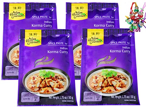 yoaxia ® - 4er Pack - [ 4x 50g ] ASIAN HOME GOURMET Würzpaste für indisches Korma Curry + ein kleines Glückspüppchen - Holzpüppchen von yoaxia Marke