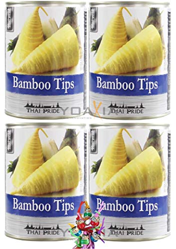 yoaxia ® - 4er Pack - [ 4x 540g / 300g ATG ] THAI PRIDE Bambusprossen-Spitzen / Bambusspitzen / Bamboo Tips + ein kleiner Glücksanhänger gratis von yoaxia Marke