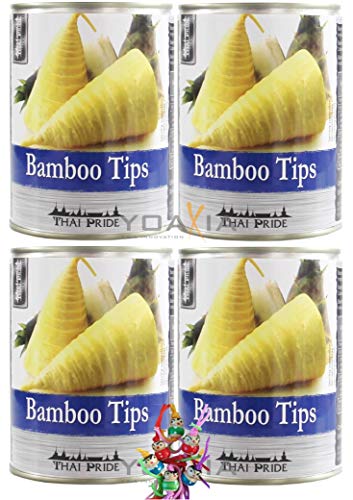 THAI PRIDE 4er Pack - [ 4x 540g / 300g ATG ] Bambusprossen-Spitzen/Bambusspitzen/Bamboo Tips + ein kleiner Glücksanhänger gratis von yoaxia Marke