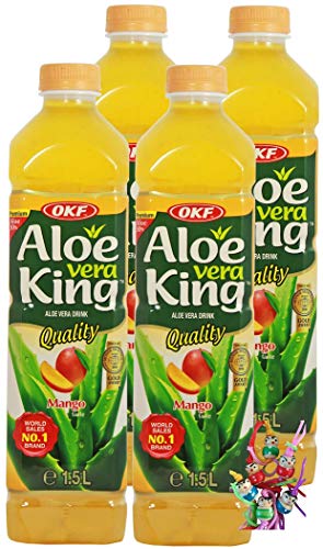 yoaxia ® - [ 4x 1,5 Liter ] OKF Aloe Vera King Getränk MANGO Geschmack mit 30% Aloe/Aloe Vera Drink inkl. €1,00 Einwegpfand + ein kleiner Glücksanhänger gratis von yoaxia Marke
