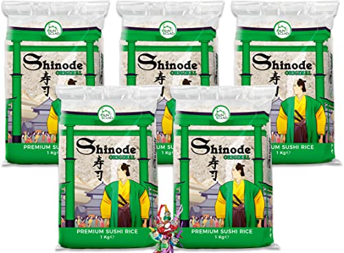 5er Pack - [ 5x 1kg ] SUN CLAD Shinode Sushi Reis/Sushireis/Sushi Rice + ein kleiner Glücksanhänger gratis von yoaxia Marke