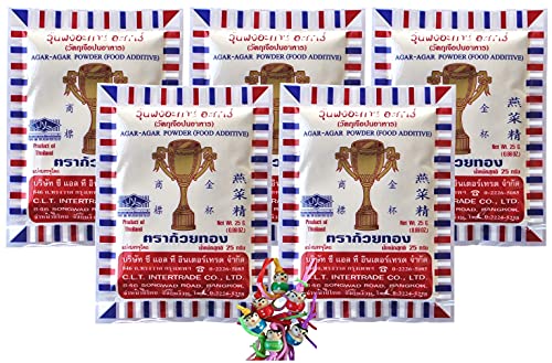 yoaxia ® - 5er Pack - [ 5x 25g ] Agar Agar Pulver / AGAR-AGAR POWDER + ein kleiner Glücksanhänger von yoaxia Marke
