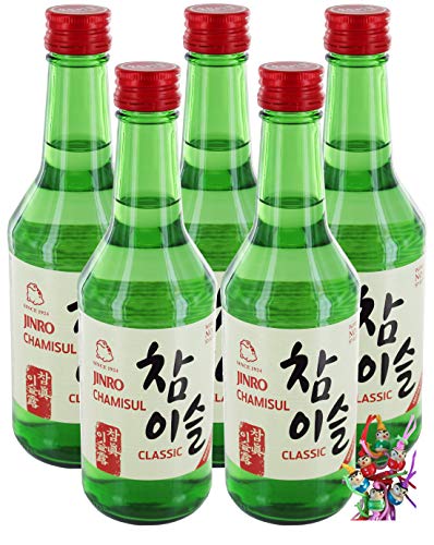 yoaxia ® - 5er Pack - [ 5x 350ml ] HITEJINRO Soju Jinro Chamisul Classic / Spirituose Alc. 20,1% vol. + ein kleiner Glücksanhänger gratis von yoaxia Marke