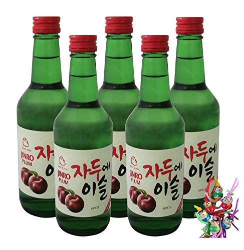 5er Pack - HITEJINRO [ 5x 360ml ] Soju Jinro Plum/Soju mit Pflaumengeschmack Alc. 13% vol. + ein kleines Glückspüppchen - Holzpüppchen von yoaxia Marke