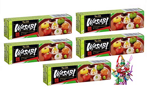 yoaxia ® - 5er Pack - [ 5x 43g ] S&B Wasabi Paste Kren/Meerrettich Paste mit japanischem Wasabi + ein kleiner Glücksanhänger gratis von yoaxia Marke