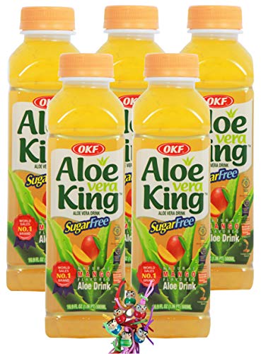 yoaxia ® - 5er Pack - [ 5x 500ml ] OKF SUGAR FREE Aloe Vera King Getränk MANGO Geschmack/Aloe Vera Drink inkl. 5x€0,25 Einwegpfand + ein kleiner Glücksanhänger gratis von yoaxia Marke