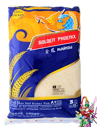 [ 5kg ] GOLDEN PHOENIX Thai Duftreis Bruch A1 EXTRA SUPER | Jasmine Broken Rice LARGE BROKEN + ein kleiner Glücksanhänger gratis von yoaxia Marke: