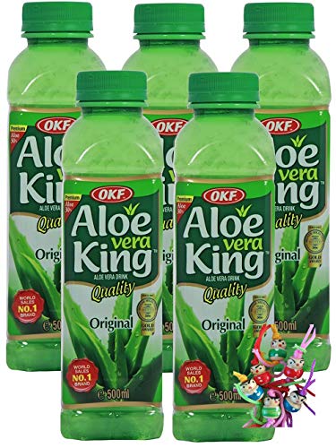 yoaxia ® - [ 5x 500ml ] OKF Aloe Vera King Getränk mit 30% Aloe / Natural / Aloe Vera Drink inkl. 5x€0,25 Einwegpfand + ein kleines Glückspüppchen - Holzpüppchen von yoaxia Marke