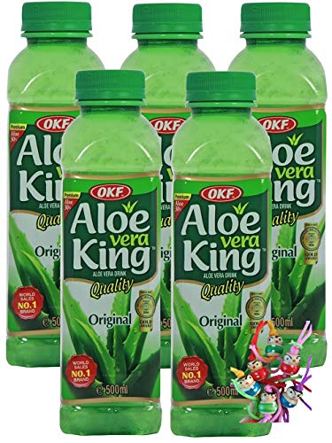 [ 5x 500ml ] OKF Aloe Vera King Getränk mit 30% Aloe/Natural/Aloe Vera Drink inkl. 5x€0,25 Einwegpfand + ein kleiner Glücksanhänger gratis von yoaxia Marke