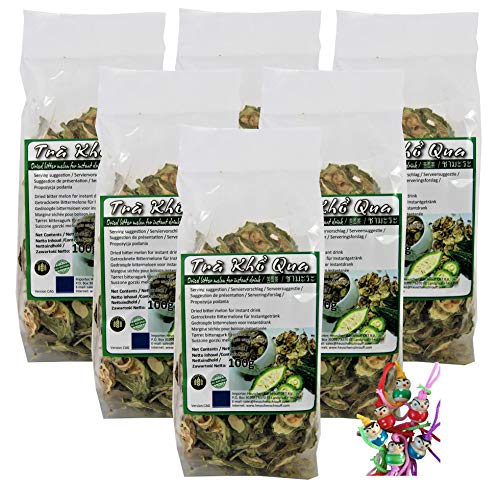 yoaxia ® - 6er Pack -[ 6x 100g ] Gohyah Tea / Bittermelone Tee / Bitter Melon Tea aus Vietnam + ein kleines Glückspüppchen - Holzpüppchen von yoaxia Marke