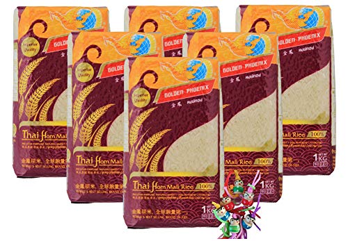 yoaxia ® - 6er Pack - [ 6x 1kg ] Thai Duftreis Langkorn / Jasmine Rice + ein kleines Glückspüppchen - Holzpüppchen von yoaxia Marke