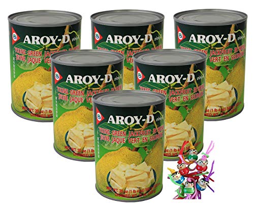 yoaxia ® - 6er Pack - [ 6x 280g ATG ] Aroy-D Junge Jackfrucht in Stücken in Salzwasser / veganer Fleischersatz / Jackfruit + ein kleines Glückspüppchen - Holzpüppchen von yoaxia Marke