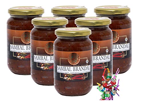yoaxia ® - 6er Pack - [ 6x 375g ] KONINGSVOGEL Sambal Brandal / Sehr scharfe Sauce / Very Spicy Sauce + ein kleines Glückspüppchen - Holzpüppchen von yoaxia Marke