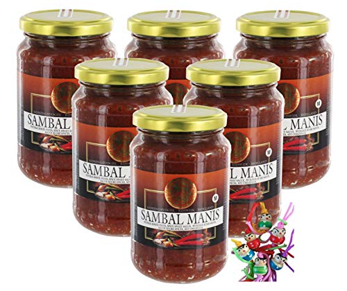 yoaxia ® - 6er Pack - [ 6x 375g ] KONINGSVOGEL Sambal Manis / würzige süße Sauce / Spicy Sweet Sauce + ein kleines Glückspüppchen - Holzpüppchen von yoaxia Marke