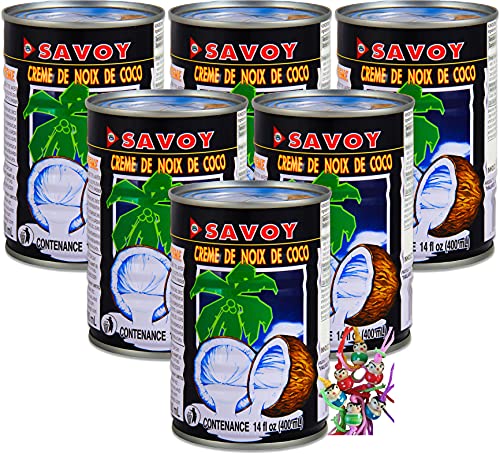 yoaxia ® - 6er Pack - [ 6x 400ml ] SAVOY Kokoscreme Kokosnusscreme Kokos Creme / Coconut Cream + ein kleines Glückspüppchen - Holzpüppchen von yoaxia Marke