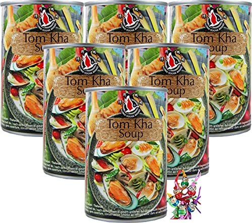 yoaxia ® - 6er Pack - [ 6x 400ml ] Tom Kha Suppe / Tom Ka Soup / Thailändische Kokossuppe + ein kleines Glückspüppchen - Holzpüppchen von yoaxia Marke