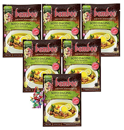 yoaxia ® - 6er Pack - [ 6x 40g ] Bamboe Gewürzmischung SOTO DAGING für Rindfleisch-Gemüsesuppe + ein kleines Glückspüppchen - Holzpüppchen von yoaxia Marke
