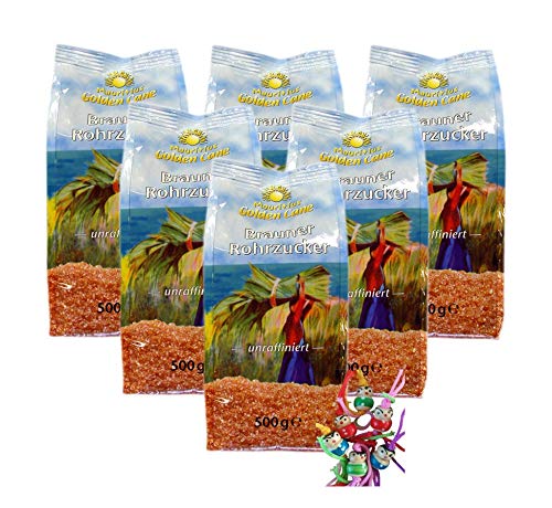 6er Pack - [ 6x 500g ] GOLDEN CANE Brauner Rohrzucker (unraffiniert) Mauritius + ein kleiner Glücksanhänger gratis von yoaxia Marke