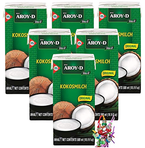 yoaxia ® - 6er Pack - [ 6x 500ml ] AROY-D Kokosmilch Kokosnussmilch Cocosmilch, Coconut Milk + ein kleiner Glücksanhänger gratis von yoaxia Marke