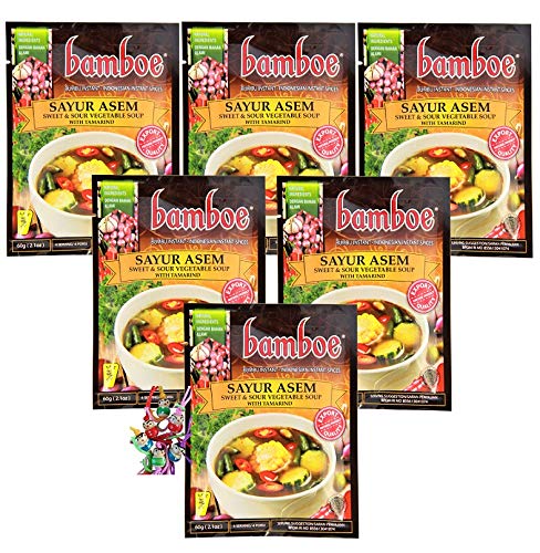 yoaxia ® - 6er Pack - [ 6x 60g ] Bamboe Gewürzmischung SAYUR ASEM für Süß-Saure Gemüsesuppe + ein kleiner Glücksanhänger gratis von yoaxia Marke