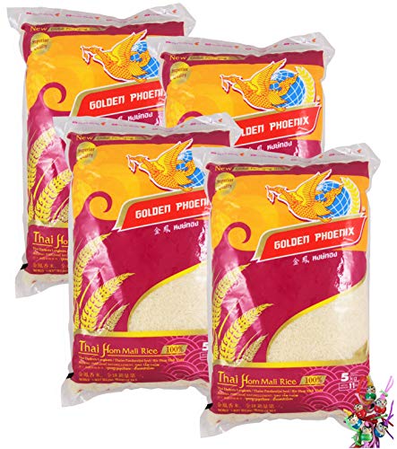 yoaxia ® Marke - 4er Pack - [ 4x 5 kg ] GOLDEN PHOENIX Thai Duftreis Langkorn/Jasmine Rice + ein kleiner Glücksanhänger gratis von yoaxia Marke