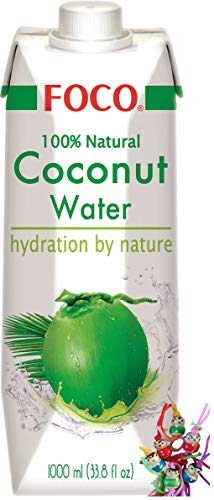 FOCO Pures Kokosnusswasser 1000ml | Kokoswasser Coconut Water 100% Natural + ein kleiner Glücksanhänger gratis von yoaxia Marke