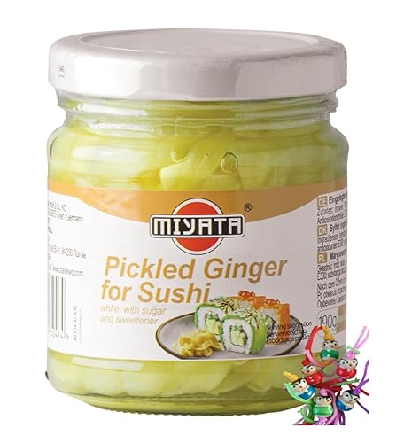 yoaxia ® Marke Set - [ 190g / 110g ATG ] MIYATA Eingelegter Ingwer für Sushi / eingelegte Ingwerscheiben + ein kleiner Glücksanhänger gratis von Yoaxia