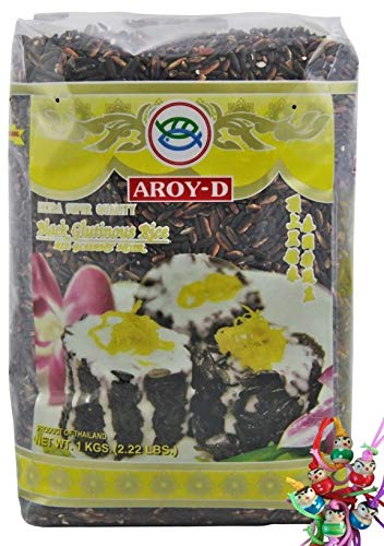 yoaxia ® Marke Set - [ 1kg ] AROY-D Schwarzer Klebreis/Thai Black Glutinous Rice/Extra Super Quality + ein kleiner Glücksanhänger gratis von yoaxia Marke