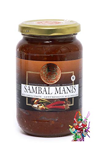 [ 375g ] KONINGSVOGEL Sambal Manis/würzige süße Sauce/Spicy Sweet Sauce + ein kleines Glückspüppchen - Holzpüppchen von yoaxia Marke
