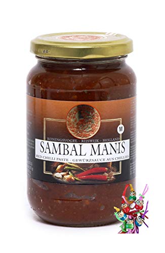 yoaxia ® Marke Set - [ 375g ] KONINGSVOGEL Sambal Manis / würzige süße Sauce / Spicy Sweet Sauce + ein kleines Glückspüppchen - Holzpüppchen von yoaxia Marke