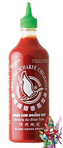 yoaxia ® Marke Set - [ 730ml ] FLYING GOOSE Sriracha Scharfe Chilisauce HOT Chilli Sauce + ein kleines Glückspüppchen - Holzpüppchen von yoaxia Marke