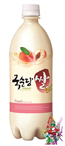 yoaxia ® Marke Set - [ 750ml ] Makgeolli PEACH 3% vol / Pfirsichgeschmack / Alkoholhaltiges Getränk aus Reis / Makuly + ein kleiner Glücksanhänger gratis / EINWEG von yoaxia Marke