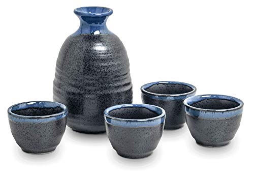 yoaxia ® Marke - japanisches 5-teiliges Sake - Set aus Keramik [ Deep Sea ] dekorativ verpackt von yoaxia Marke